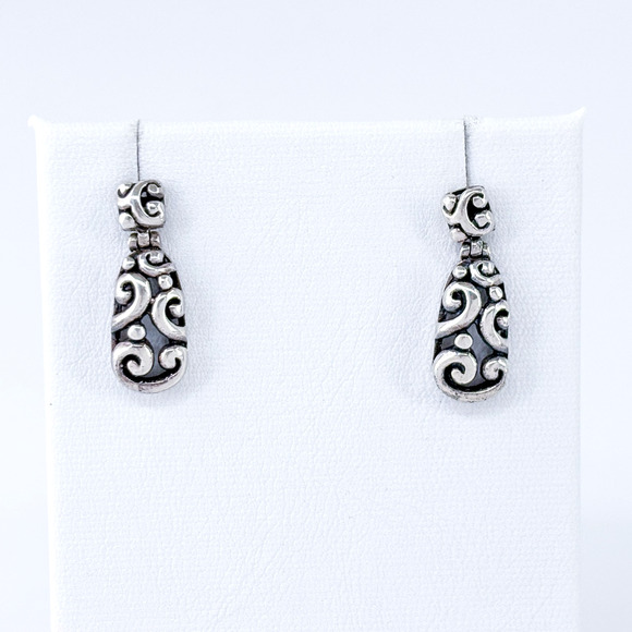 Vintage Thailand SX Sterling Silver 925 2cm Scroll Drop Earrings - Picture 2 of 9